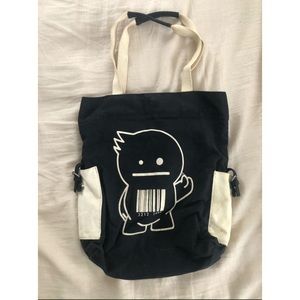 Japanese Cotton Tote Bag with Zipper - black & white